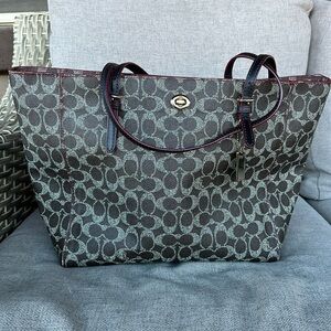 Coach, large bag, maroon, and black